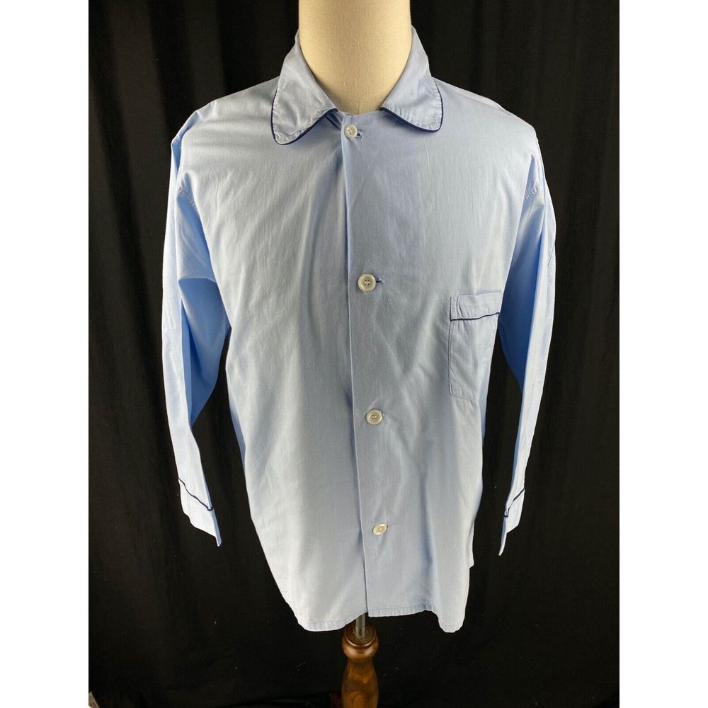 Van Heusen Vtg 50s 60s Button Pajama Shirt B (Fits L) Blue Sanforized